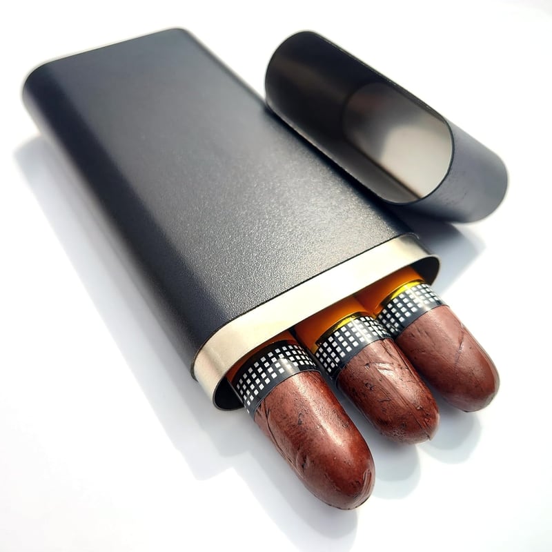 Stainless Steel 3-Cigar Holder Tube (Black)