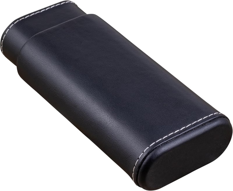 Black Leather 3-Cigar Case with White Stitching