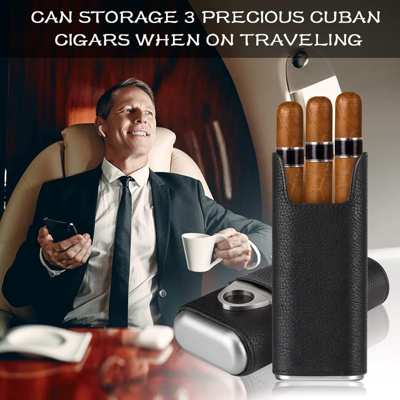 Leather Travel Cigar Case with Cutter - Gift for Cigar Lovers