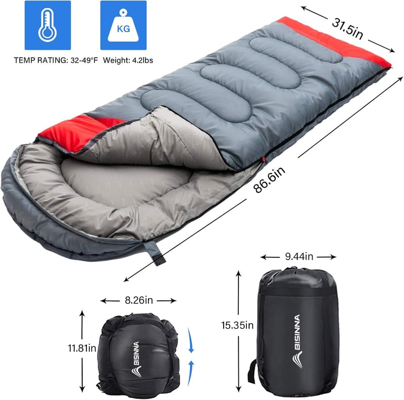 4-Season Lightweight Sleeping Bag with Pillow for Camping & Hiking