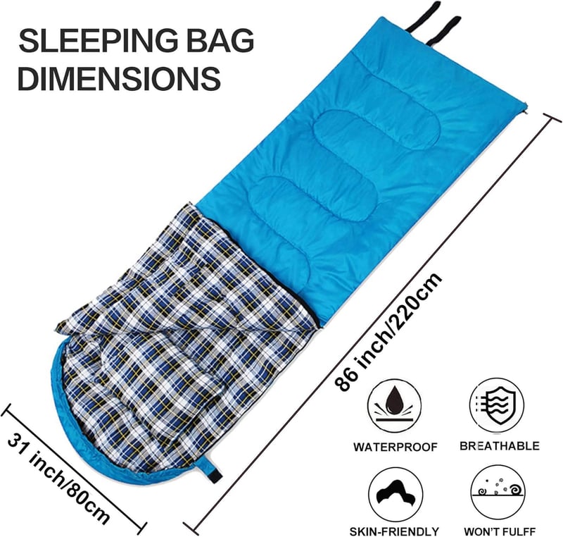 4-Season Cotton Flannel Sleeping Bag with Pillow for Camping
