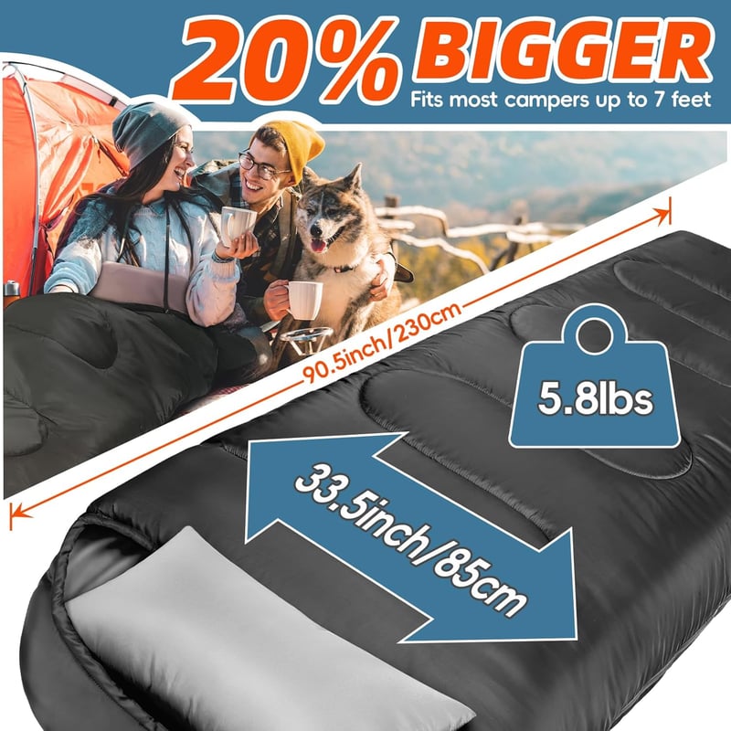 Winter Sleeping Bag with Pillow for Camping - Big & Tall