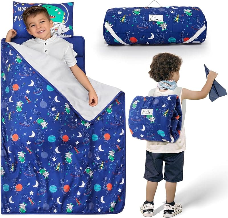 Preschool Nap Mat with Pillow & Blanket, Roll-Up Design, 54