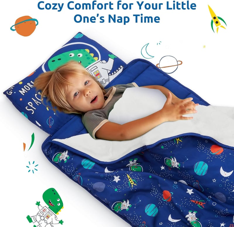Preschool Nap Mat with Pillow & Blanket, Roll-Up Design, 54