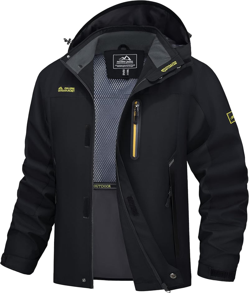 Men's Hooded Windproof Rain Jacket with 5 Pockets