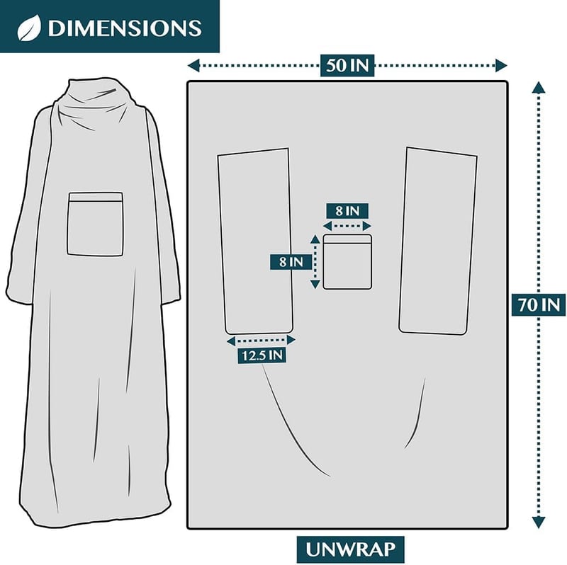 Wearable Fleece Blanket with Sleeves, Plaid Gray
