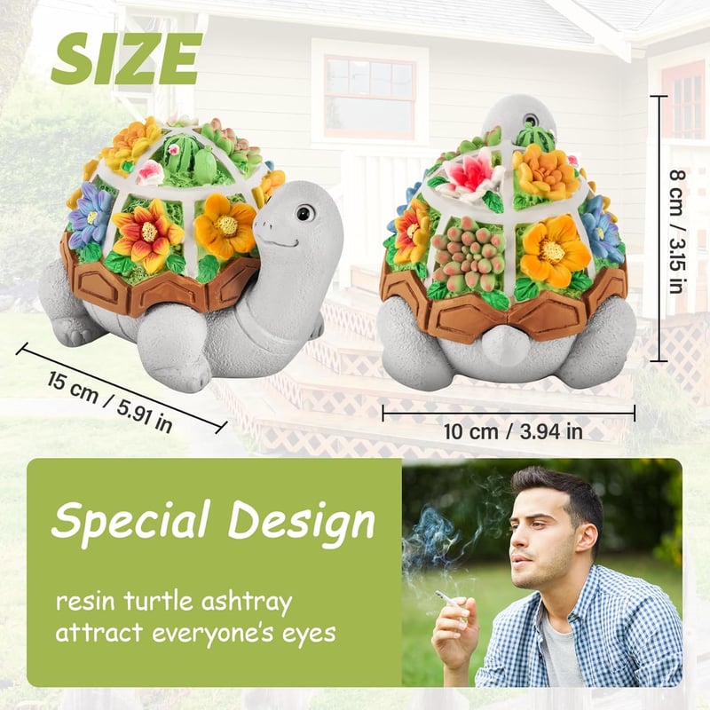 Turtle Ashtray with Lid - Resin Smokeless Indoor Outdoor