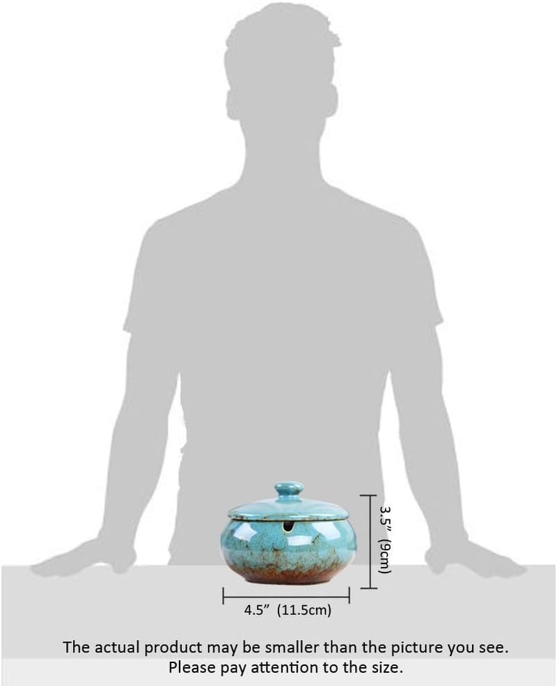 Ceramic Ashtray with Lid, Windproof, Blue