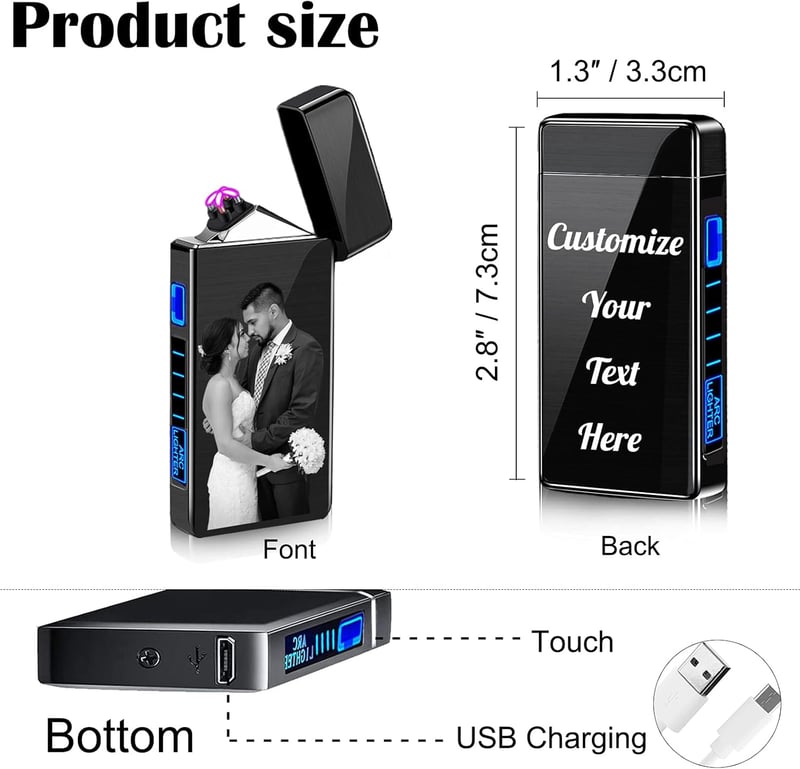 Personalized Photo Electric Lighter for Men, Black