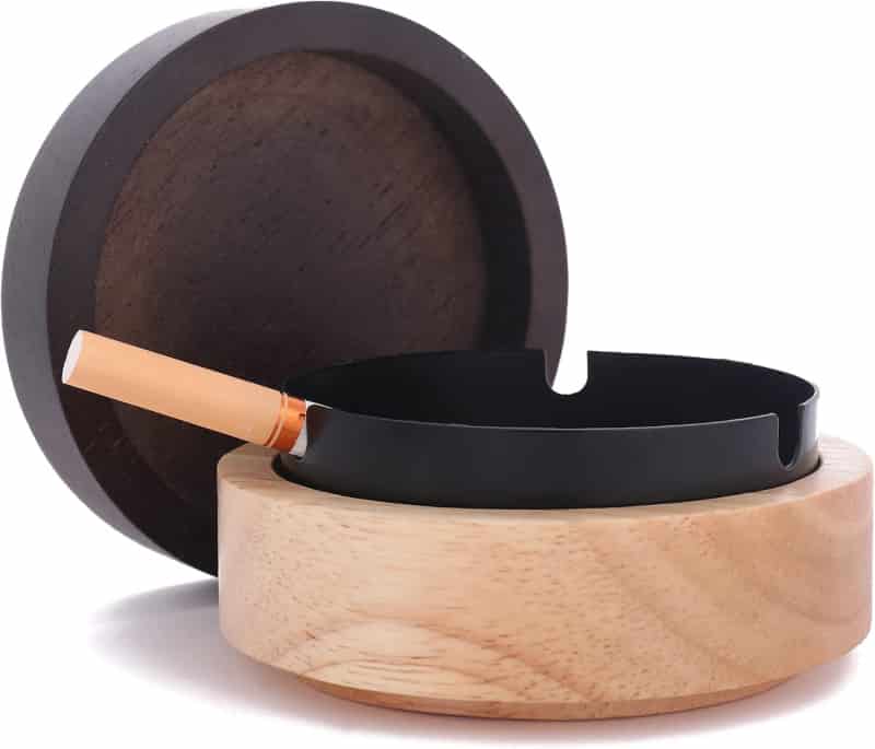 Wooden Windproof Ashtray with Lid for Home & Outdoor Use