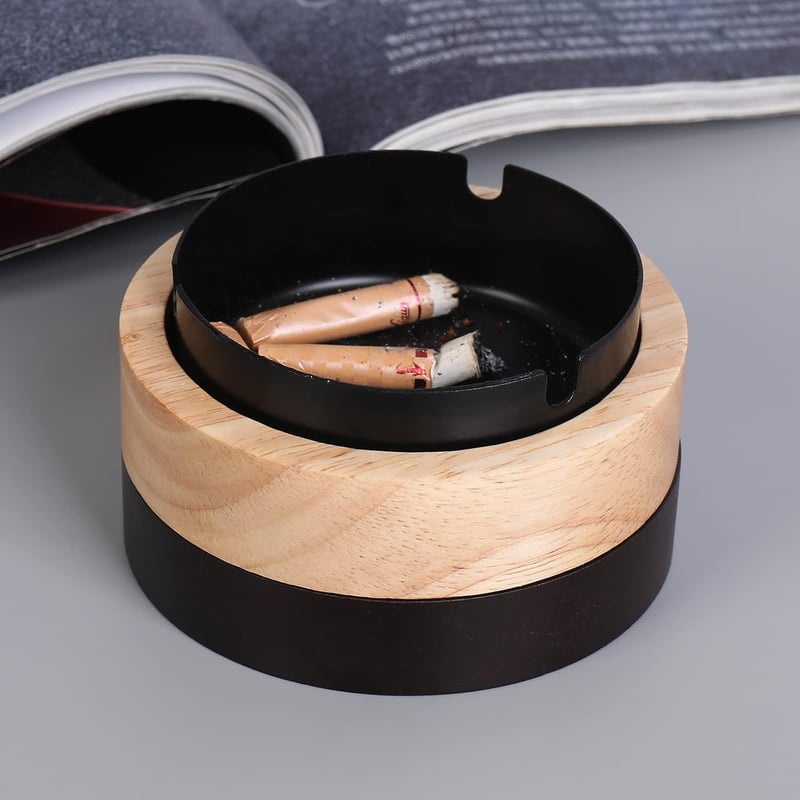 Decorative Windproof Wooden Ashtray with Lid