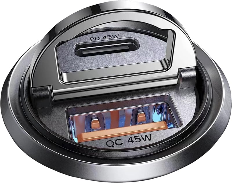 90W USB-C Car Charger, Dual Port PD45W+QC3.0, All-Metal Design