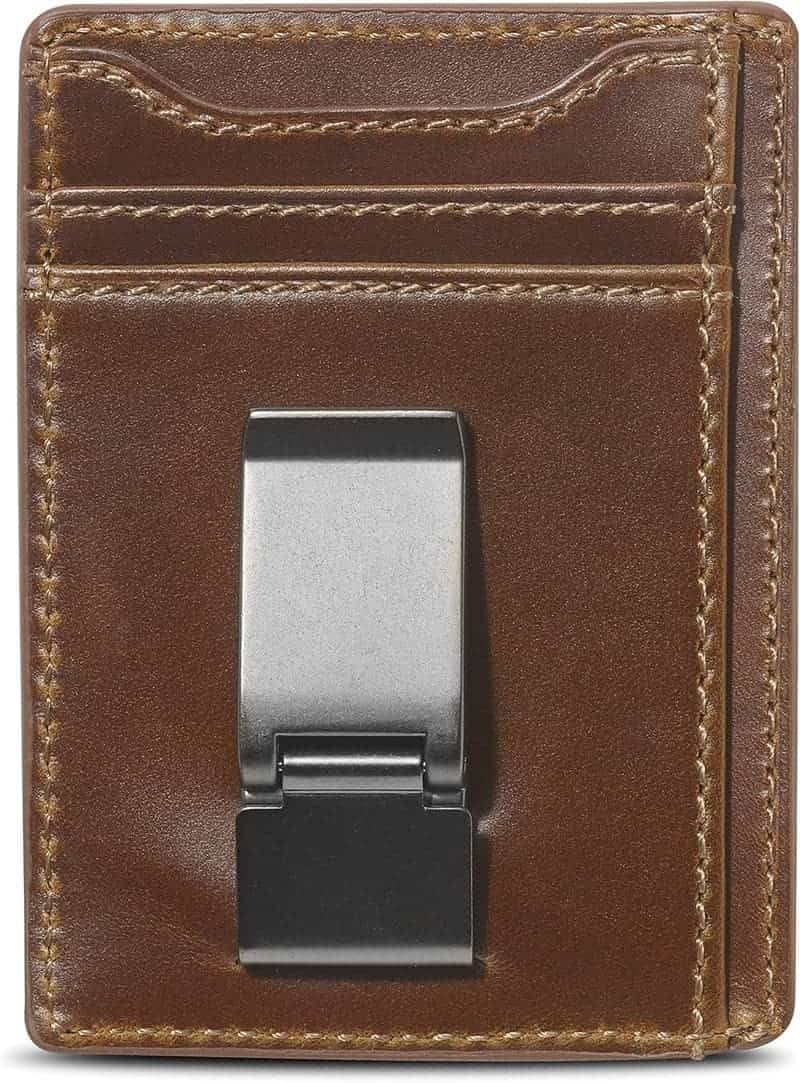 Slim Brown Leather Money Clip Wallet for Men - Front Pocket Design