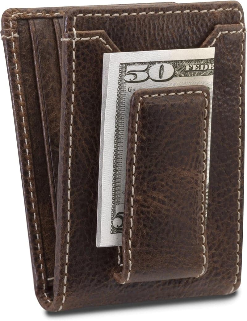 Men's Slim Bifold Wallet with Money Clip & ID Window, Brown Cowhide