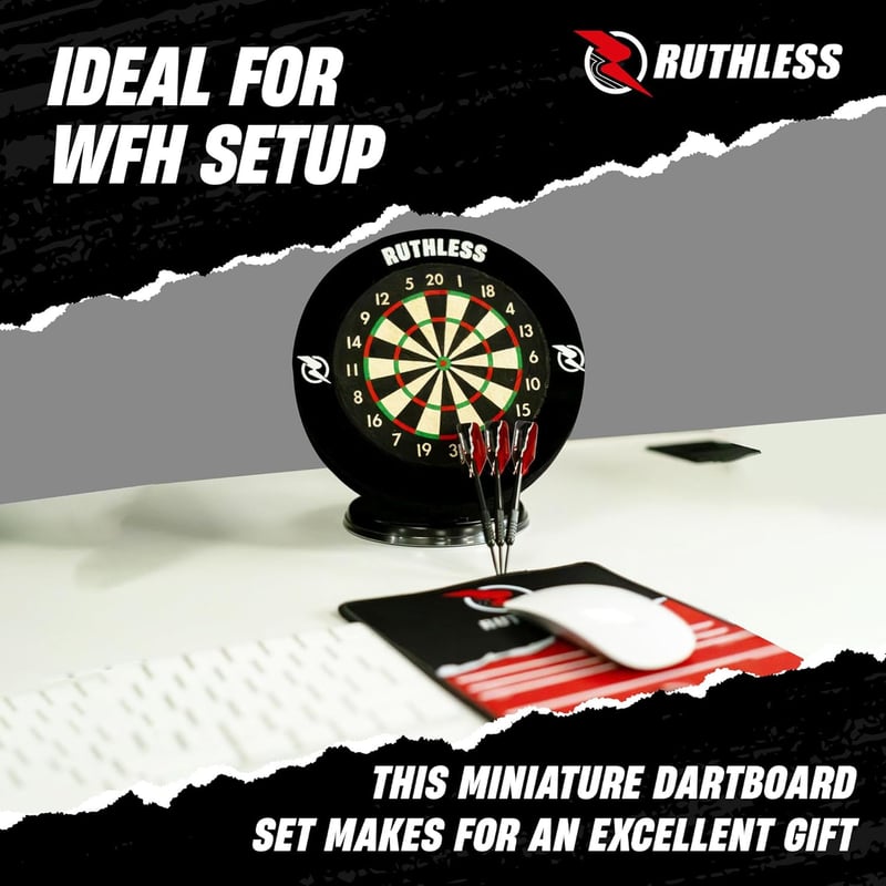 Mini Desktop Dart Board Set with Steel Tip Darts and Mat