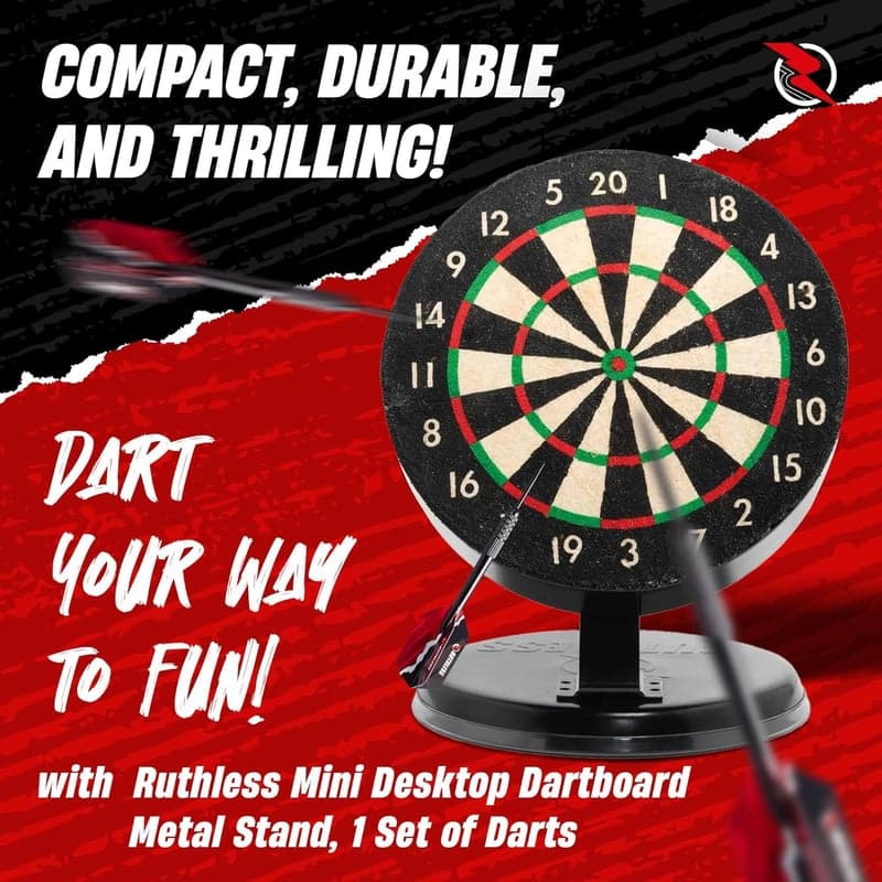 Mini Desktop Dart Board Set with Steel Tip Darts and Mat