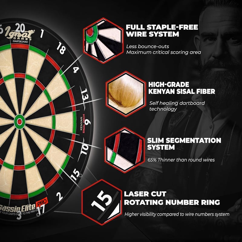 Professional Dartboard Set with Sisal & 6 Darts for Adults