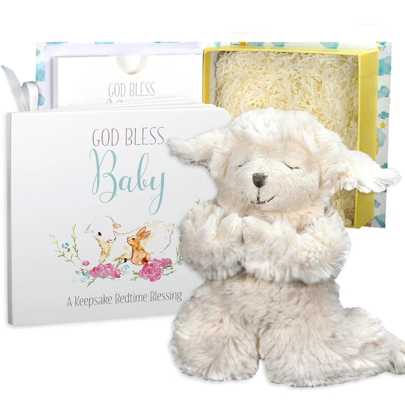Baptism Baby Gift: Musical Praying Lamb & Book Set