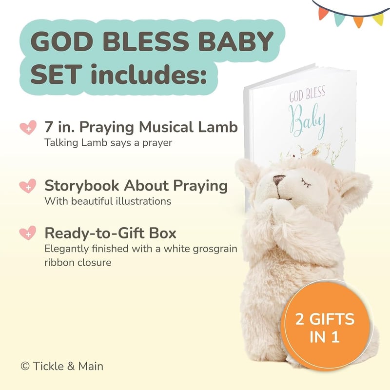 Baptism Baby Gift: Musical Praying Lamb & Book Set
