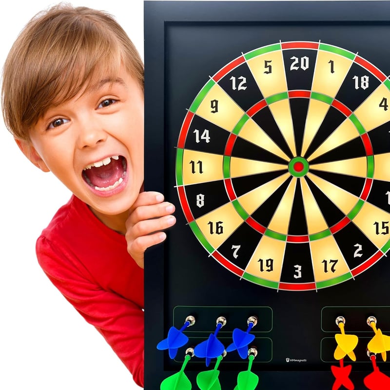 Magnetic Dart Board with Wooden Frame for Kids & Adults