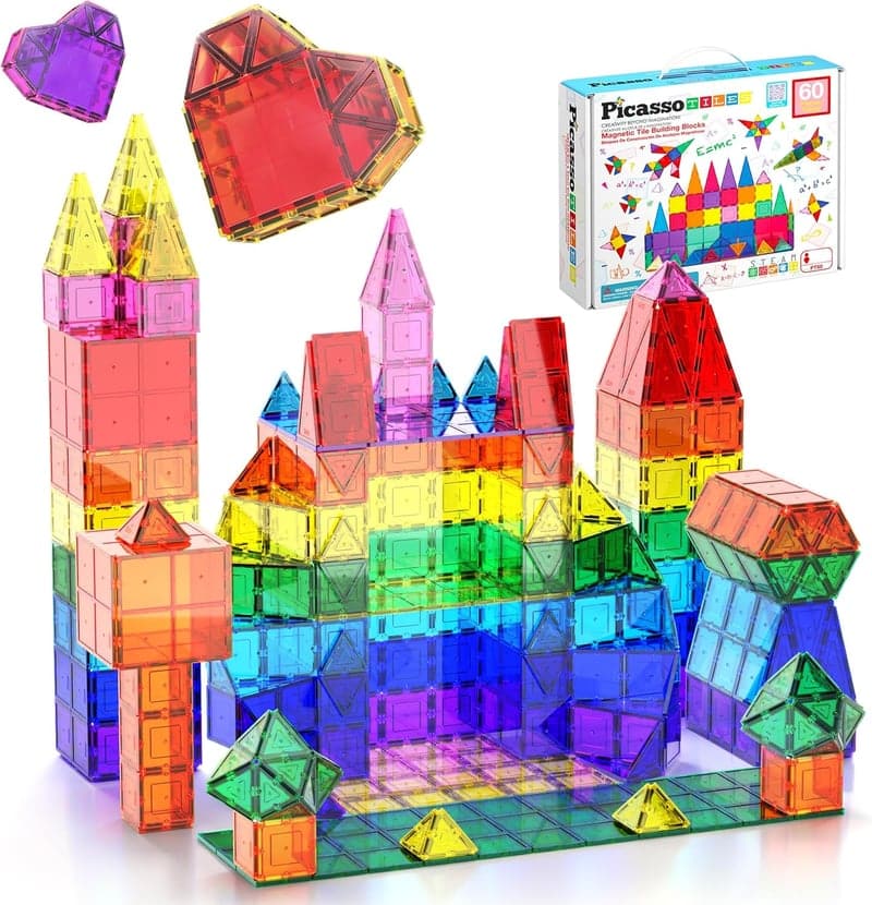 Magnetic 3D Building Tiles Set - 60 Piece Educational Toy