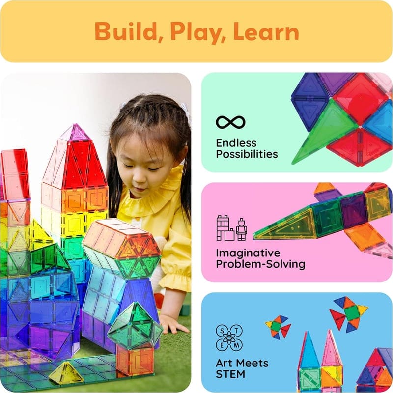 Magnetic 3D Building Tiles Set - 60 Piece Educational Toy
