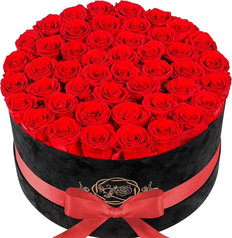 Birthday Gift: Red Preserved Roses in Suede Box