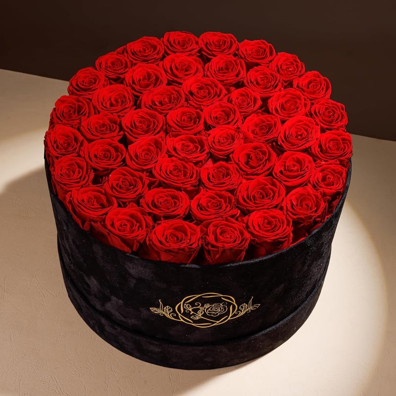 Birthday Gift: Red Preserved Roses in Suede Box
