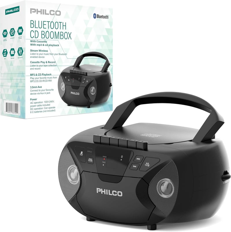 Philco Bluetooth Boombox with CD/Cassette/FM Radio