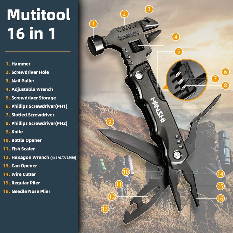 Survival Multitool Hammer with Wrench for Men