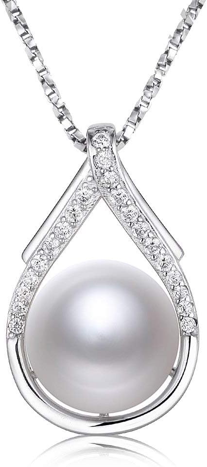 Black Pearl Pendant Necklace, 925 Silver Chain for Women