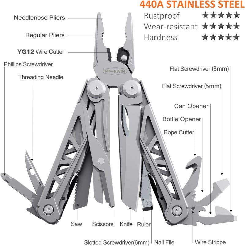 17-in-1 Stainless Steel Multitool for Camping & Survival