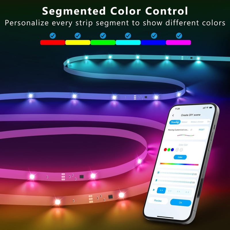 Smart App-Control LED Strip Lights, Music Sync, 16.4 ft