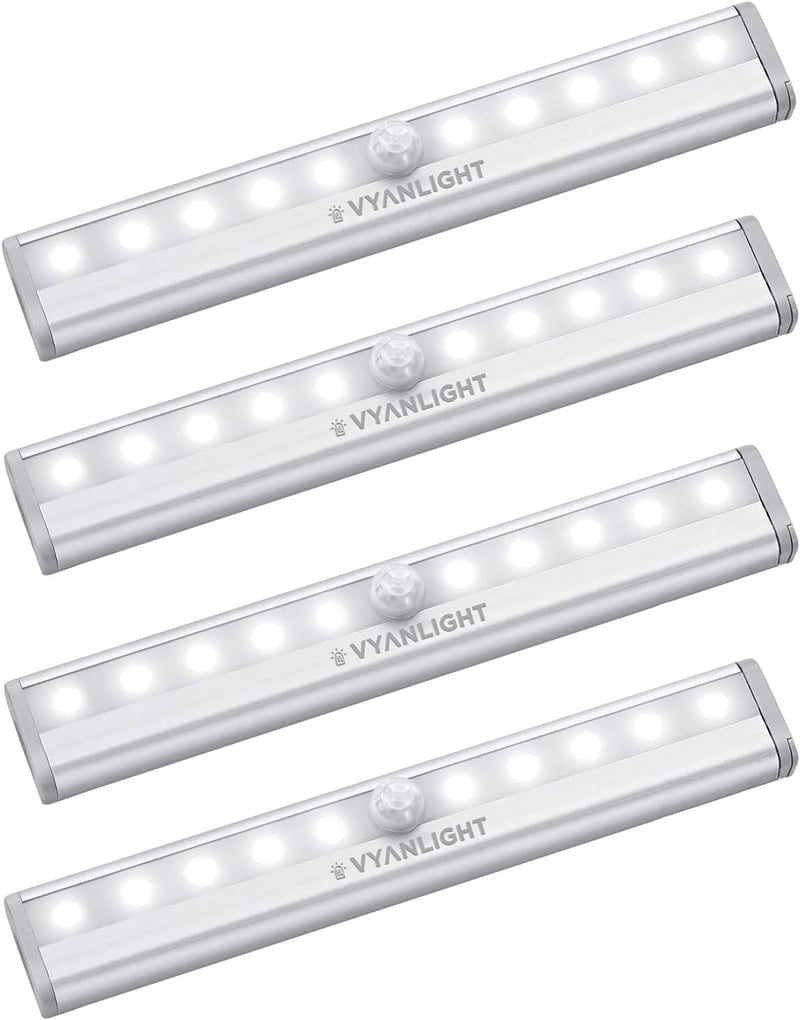 Motion Sensor LED Light Strips for Cabinets, Battery Operated, 4-Pack