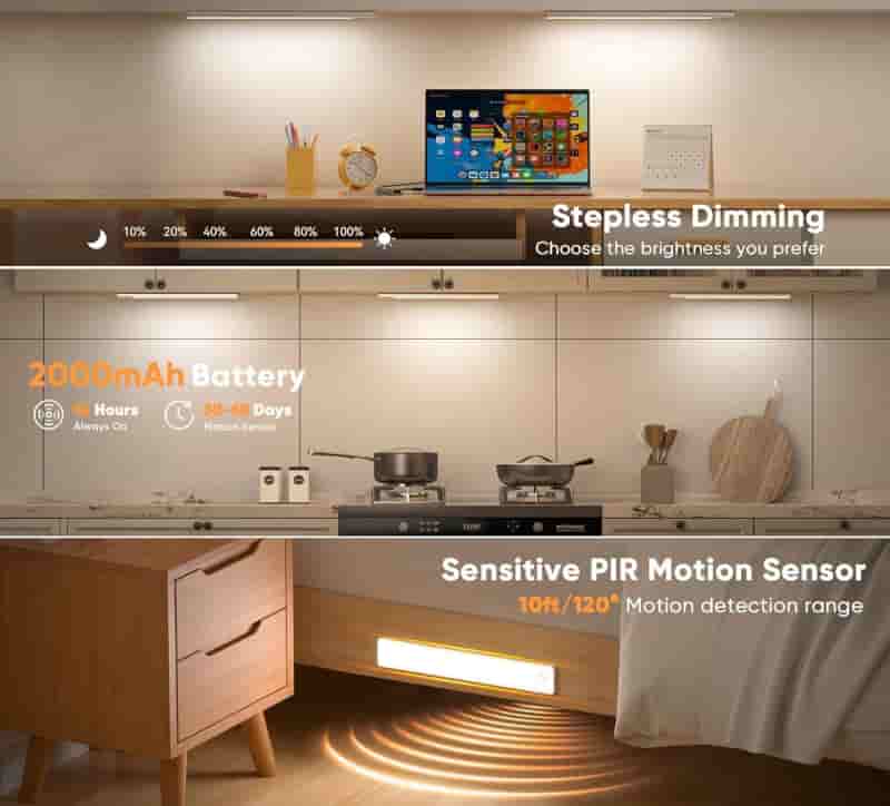 Motion Sensor Under Cabinet Lights, Rechargeable, 2-Pack