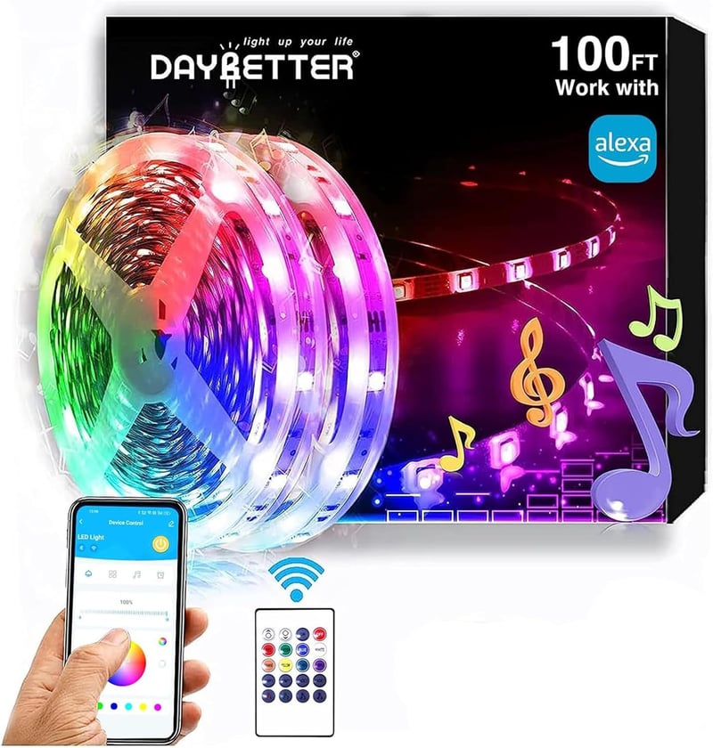 Smart RGB LED Strip Kit, Alexa & Google Compatible (100FT)