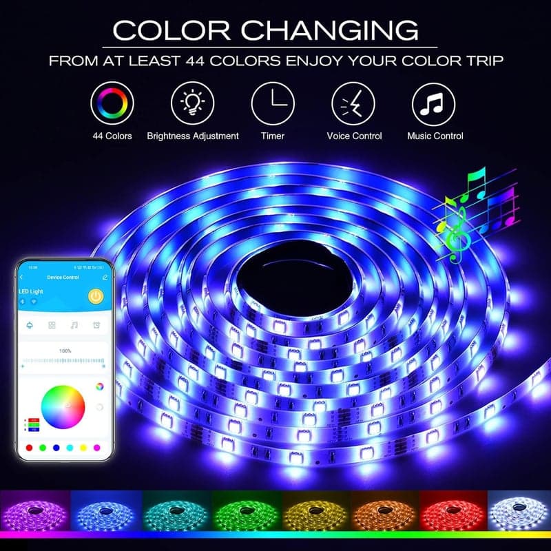Smart RGB LED Strip Kit, Alexa & Google Compatible (100FT)
