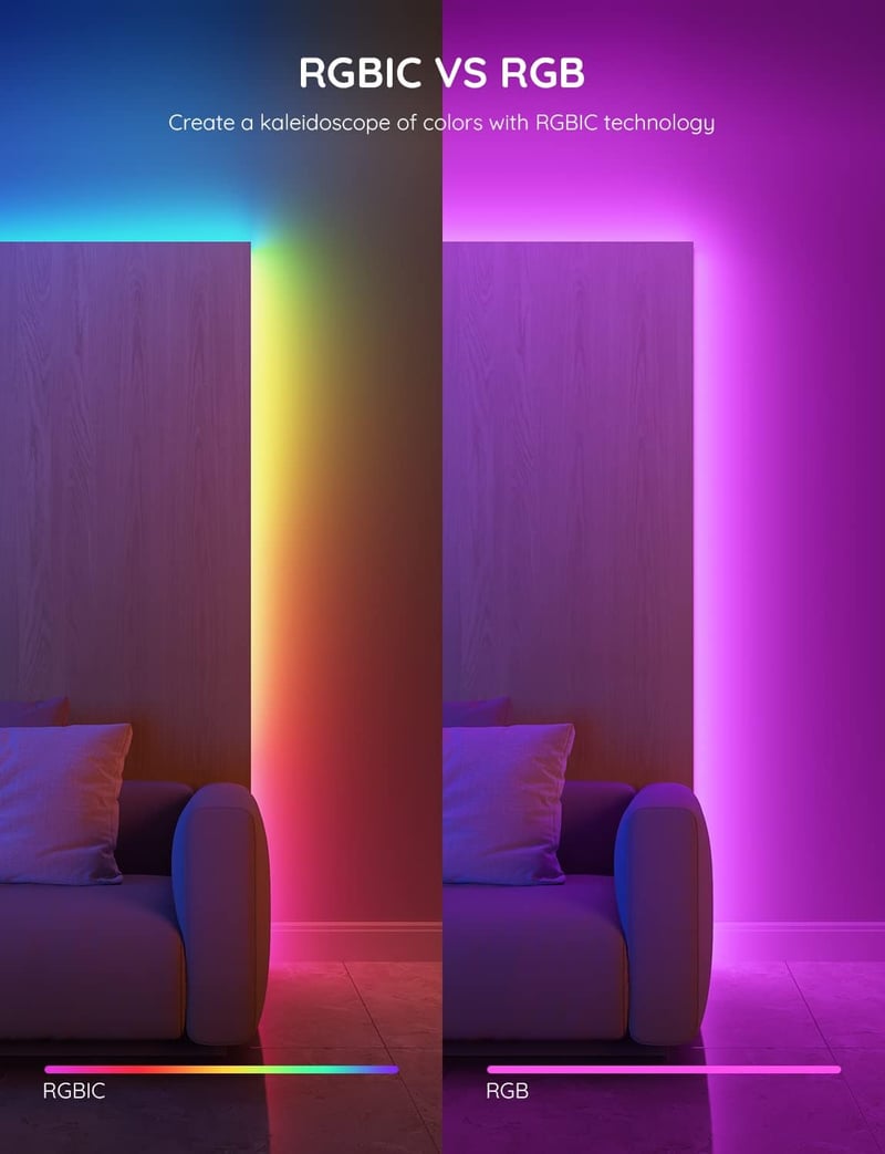 Smart RGBIC LED Strip Lights, 16.4ft Bluetooth Music Sync