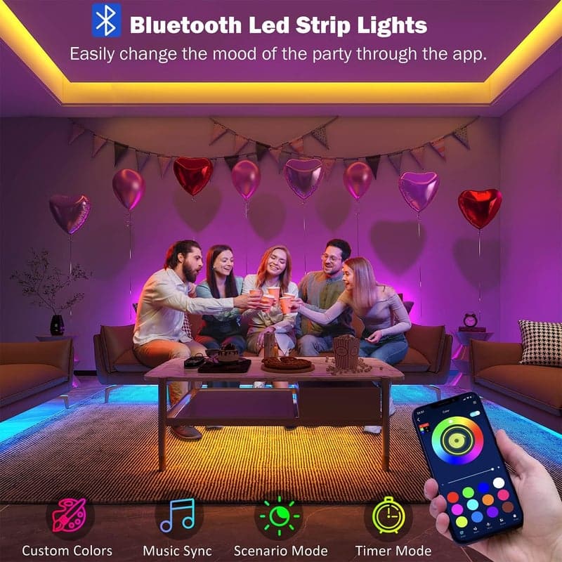 RGB Music Sync LED Strip Lights - 100 ft, App & Remote Control