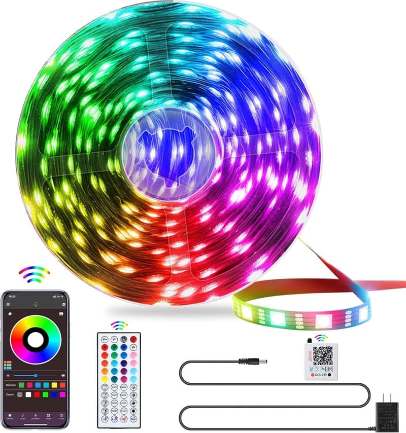 RGB LED Strip Lights, 25FT - Remote & App Control
