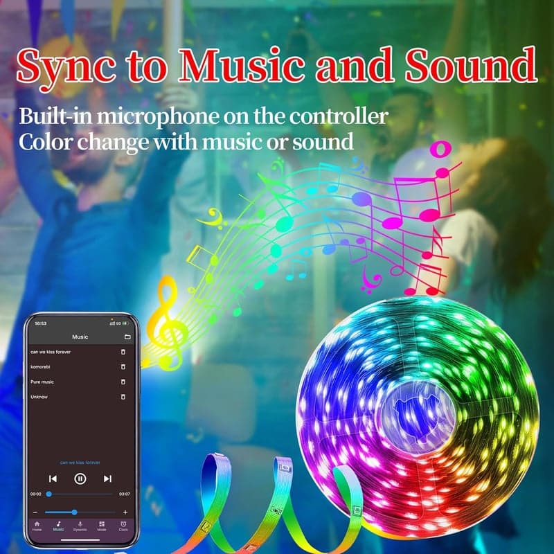RGB LED Strip Lights, 25FT - Remote & App Control