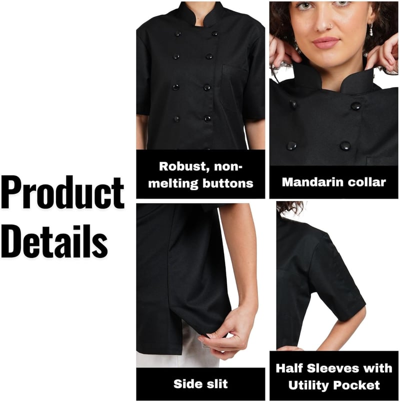 Women's Lightweight Chef Jacket with Black Piping, S-5XL
