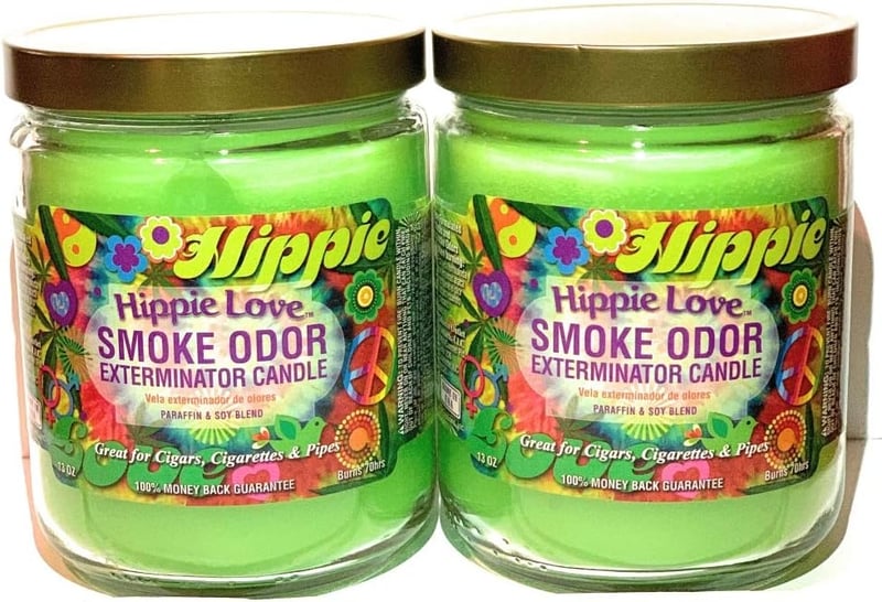Hippie Love Smoke Odor Eliminator Jar Candles, 13 oz, Set of 2