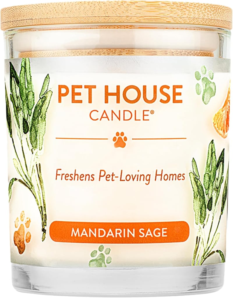 Pet House Candle - Mandarin Sage Soy Wax, Eliminates Pet Odors