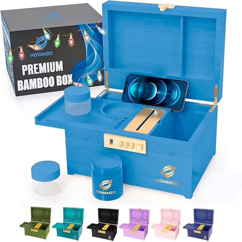 2024 Premium Bamboo Locking Box with Tray & Jars