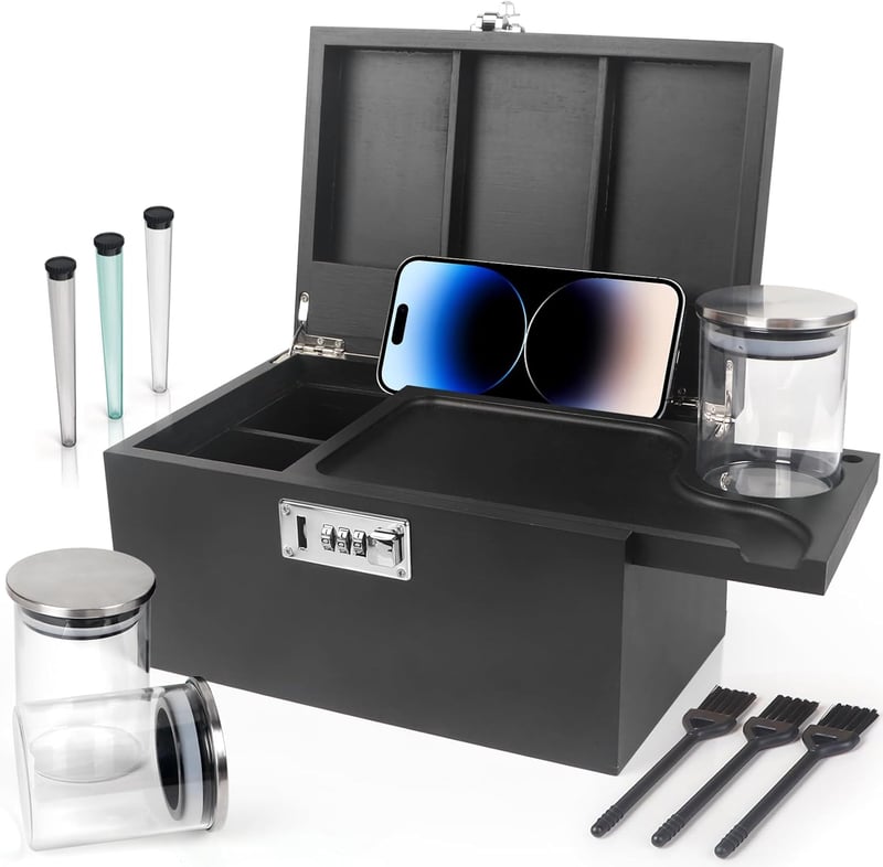 Gift Black Bamboo Storage Box with Lock & Tray