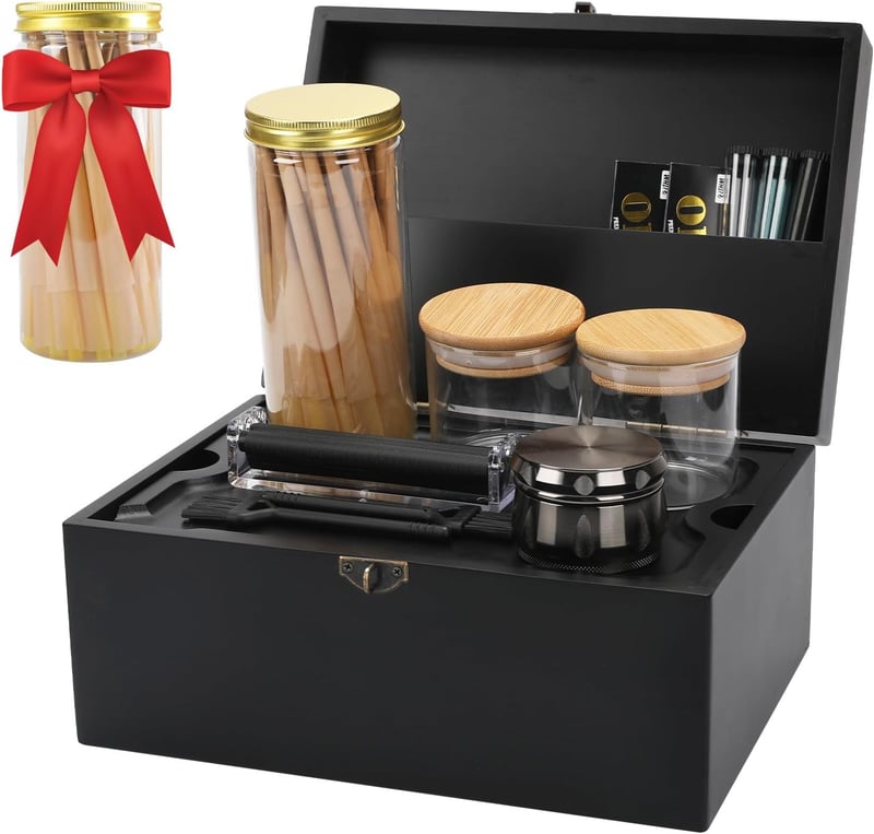 Birthday Gift Bamboo Storage Box Set with Glass Jars