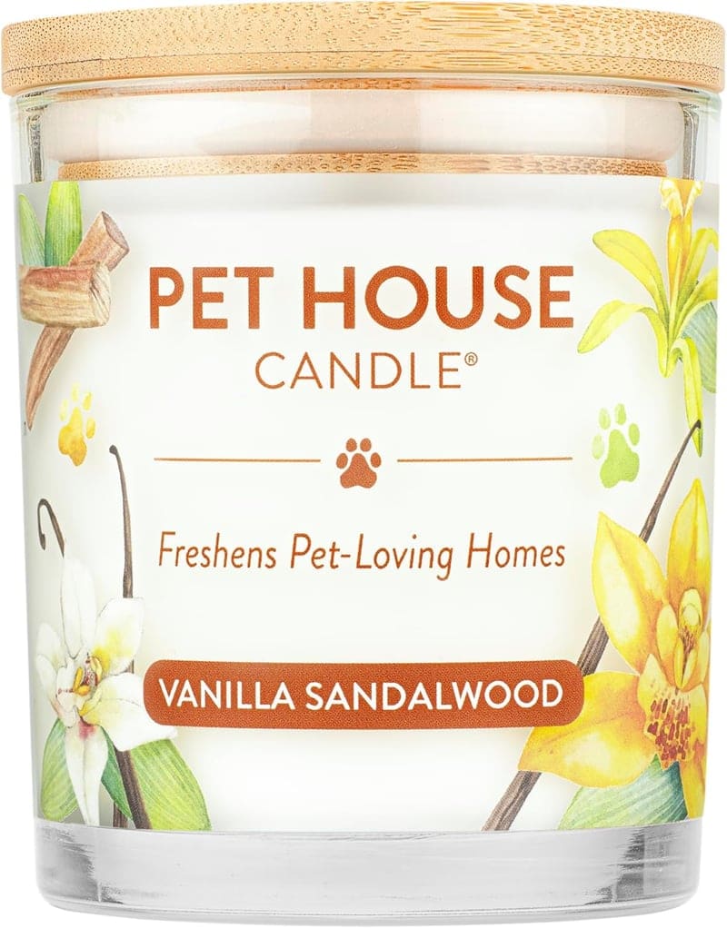 Pet Odor Eliminating Soy Candle, Vanilla Sandalwood, 60-Hour Burn