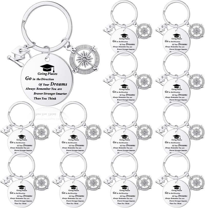 2025 Graduation Compass Keychain with Motivational Quote