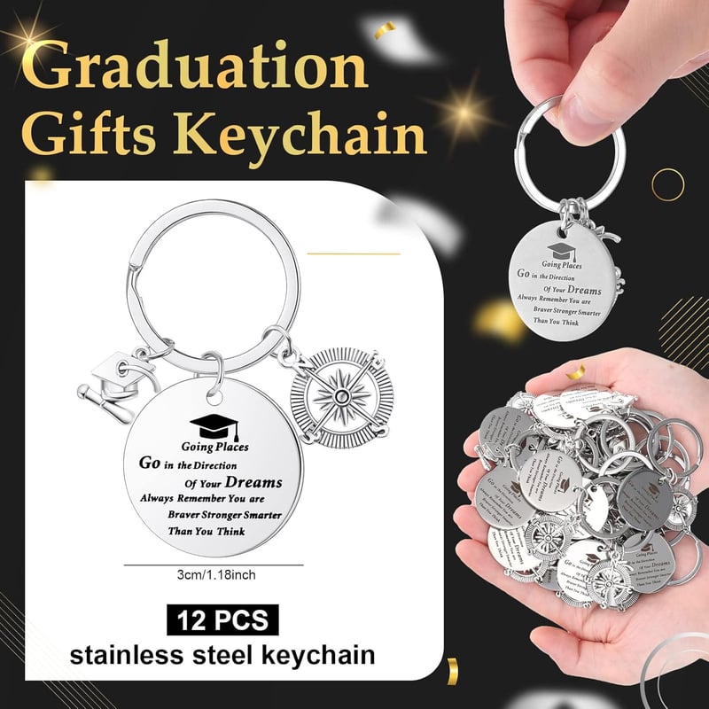 2025 Graduation Compass Keychain with Motivational Quote